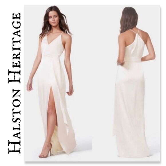 NWT Halston Heritage Satin Evening Gown In Primrose - Picture 1 of 12